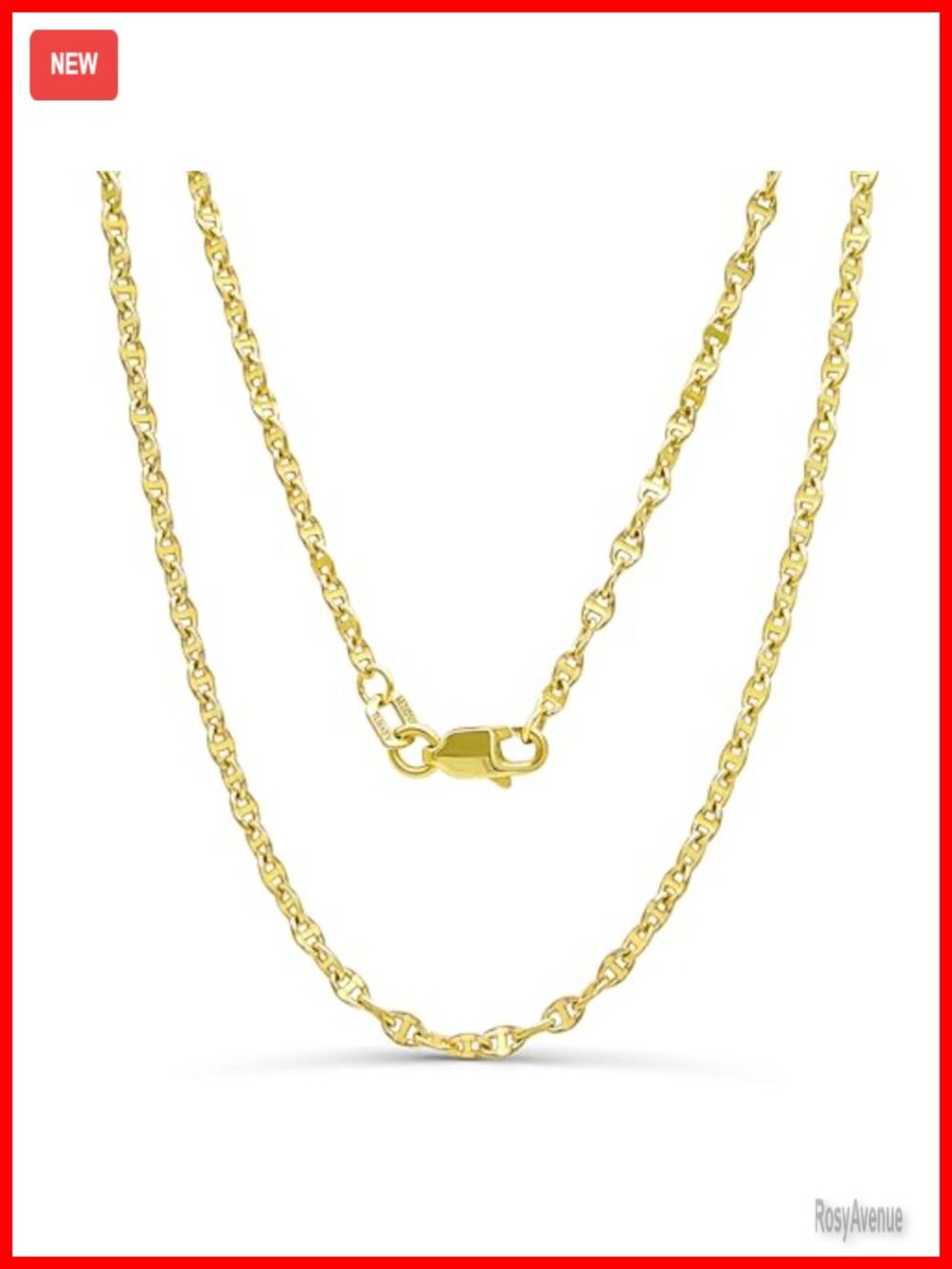 14K Real Yellow Gold Hammered Mariner Chain Necklace 2mm Lobster Clasp